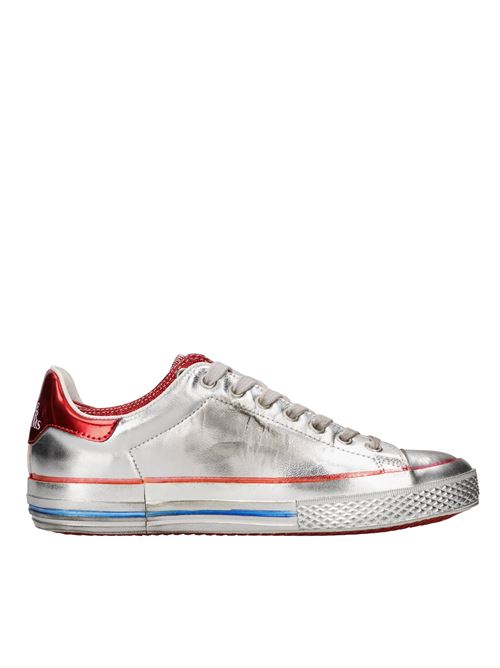Vintage effect leather sneakers, with glitter fabric inserts HIDNANDER | STARLESSS LOW HB2WS600 125ARGENTO-ROSSO